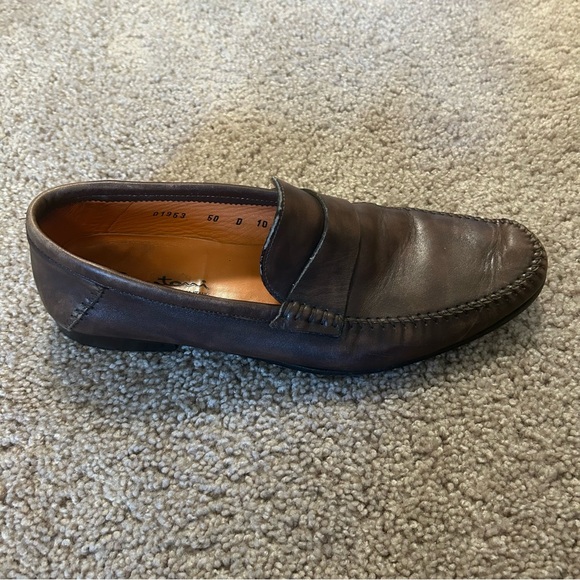 Santoni Brown Leather Slip On Dress Shoes Size 10 Made In Italy D1953 - Picture 12 of 14